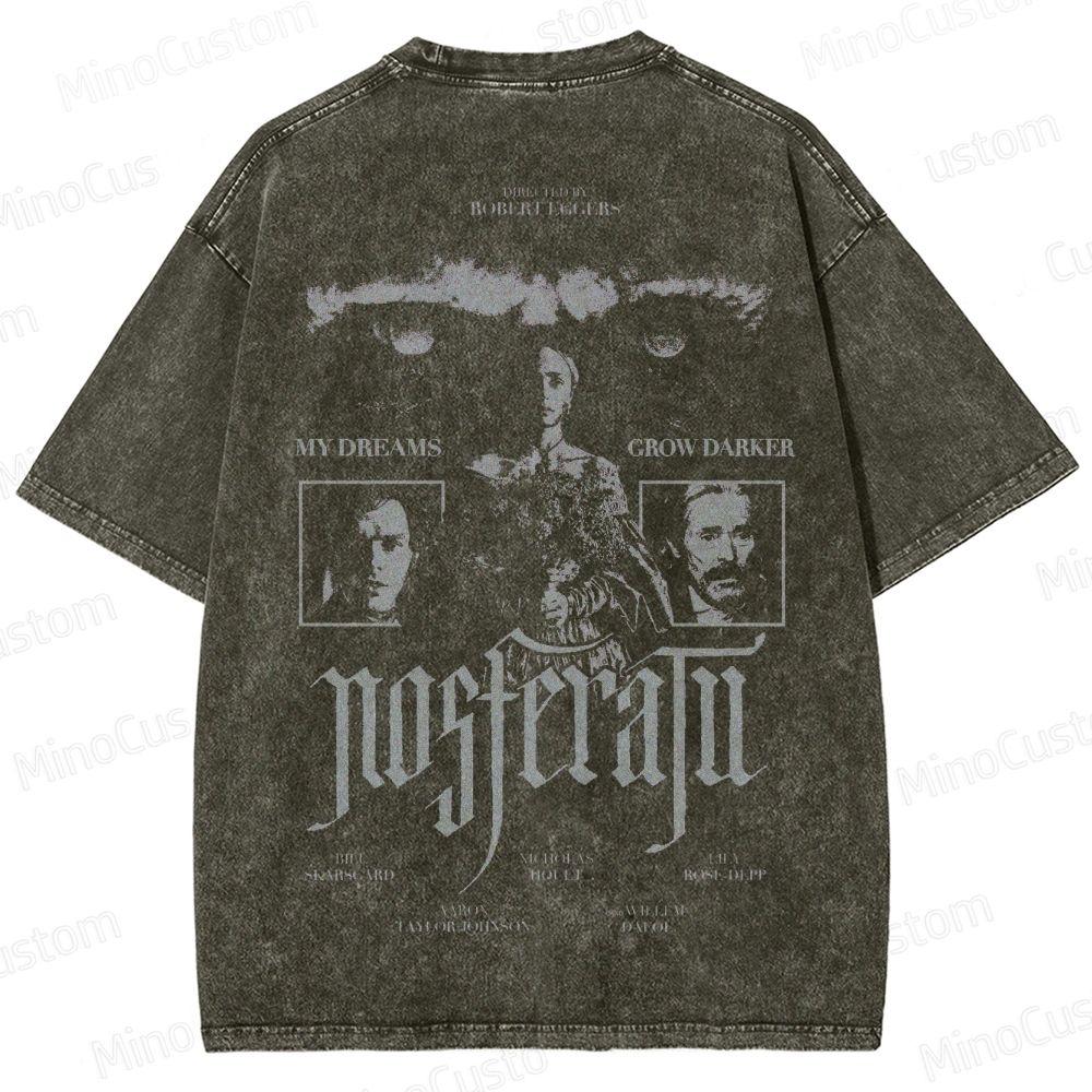 Nosferatu Character and Text Graphic Washed Vintage T - Shirt