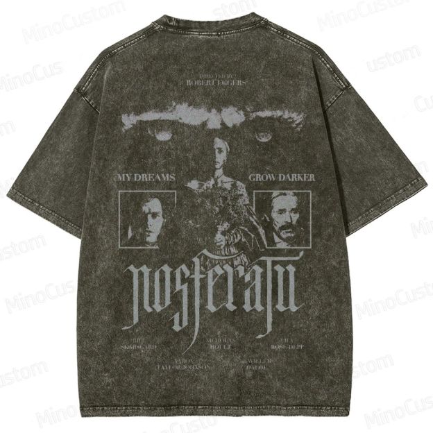 Nosferatu Character and Text Graphic Washed Vintage T - Shirt