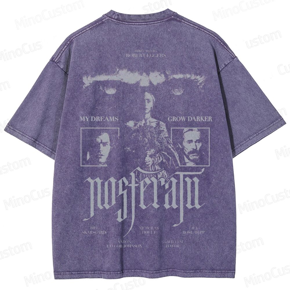 Nosferatu Character and Text Graphic Washed Vintage T - Shirt