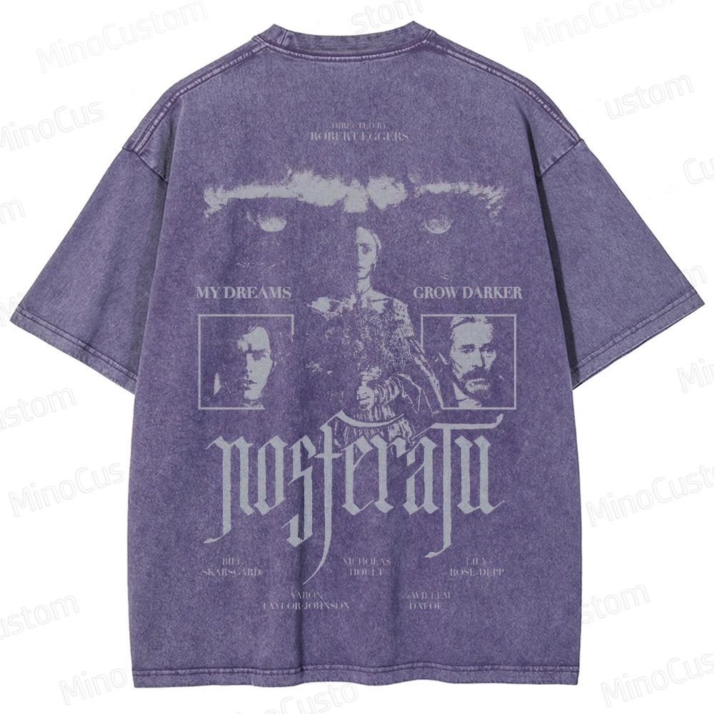 Nosferatu Character and Text Graphic Washed Vintage T - Shirt