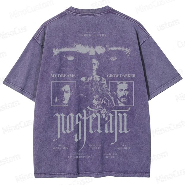 Nosferatu Character and Text Graphic Washed Vintage T - Shirt