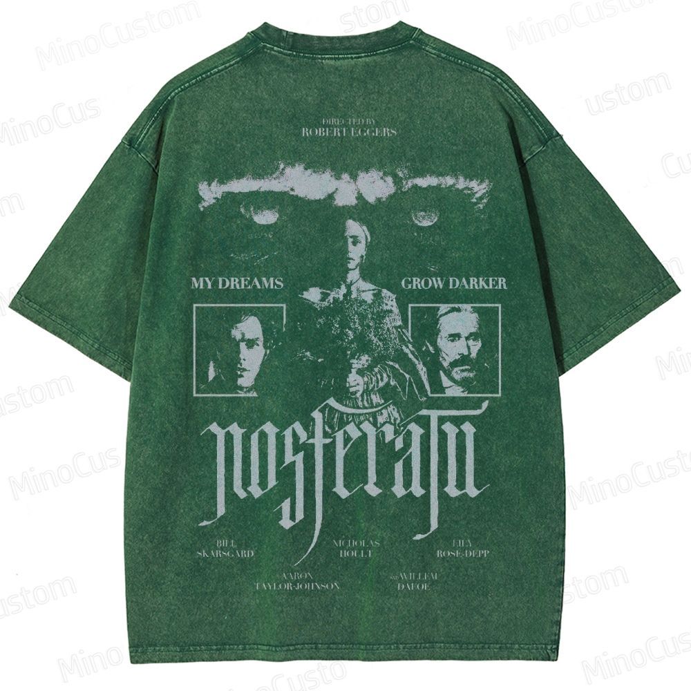 Nosferatu Character and Text Graphic Washed Vintage T - Shirt