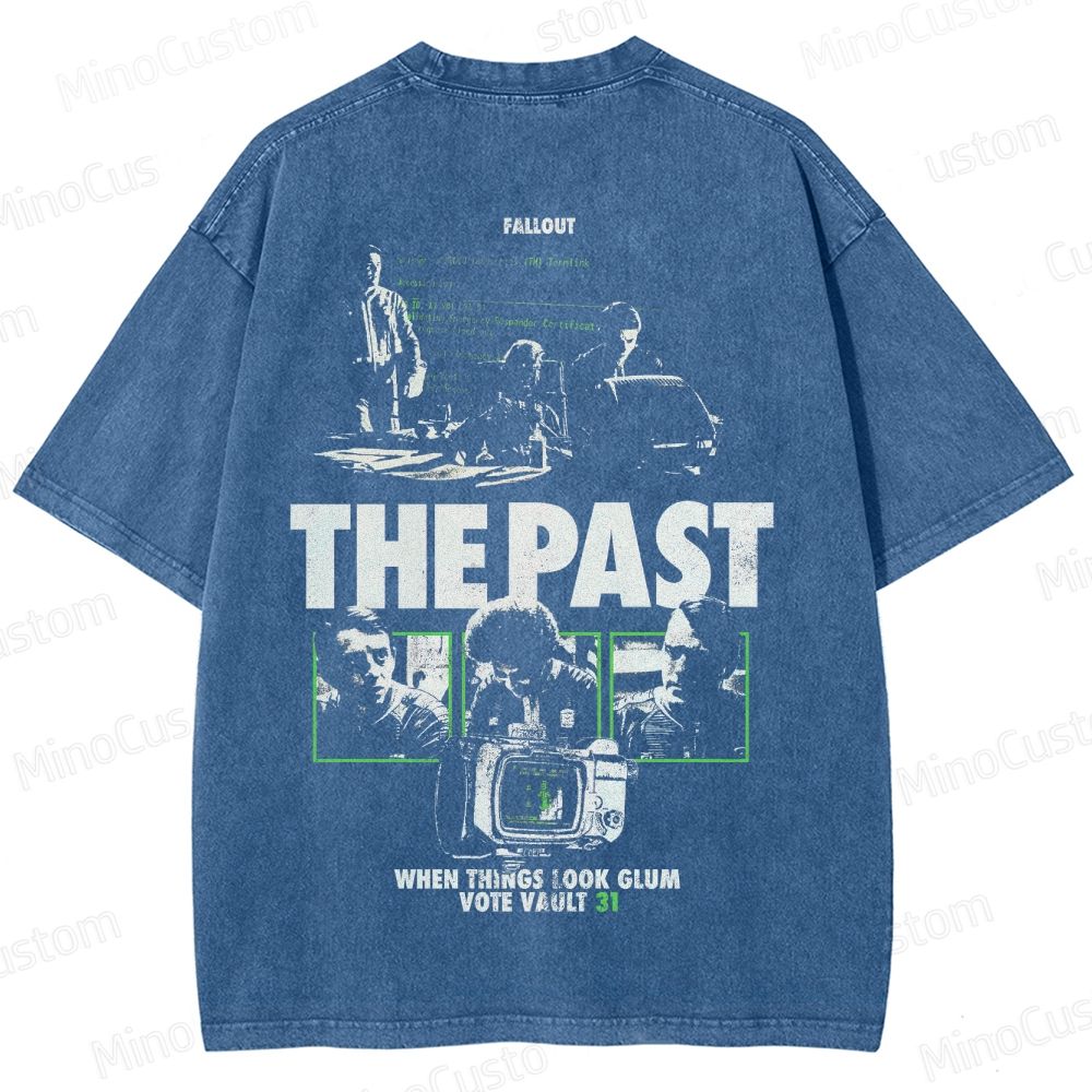 Fallout Scene and Text Graphic Washed Vintage T - Shirt