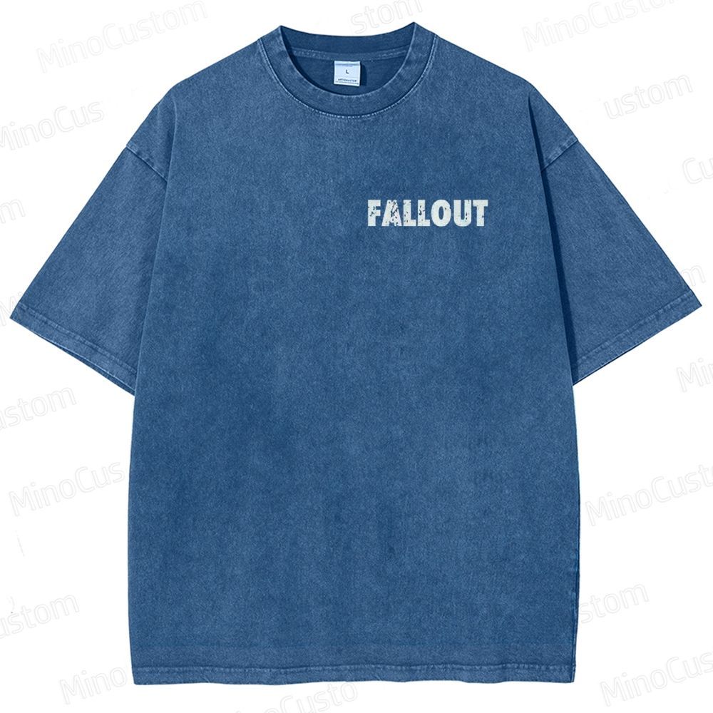 Fallout Scene and Text Graphic Washed Vintage T - Shirt
