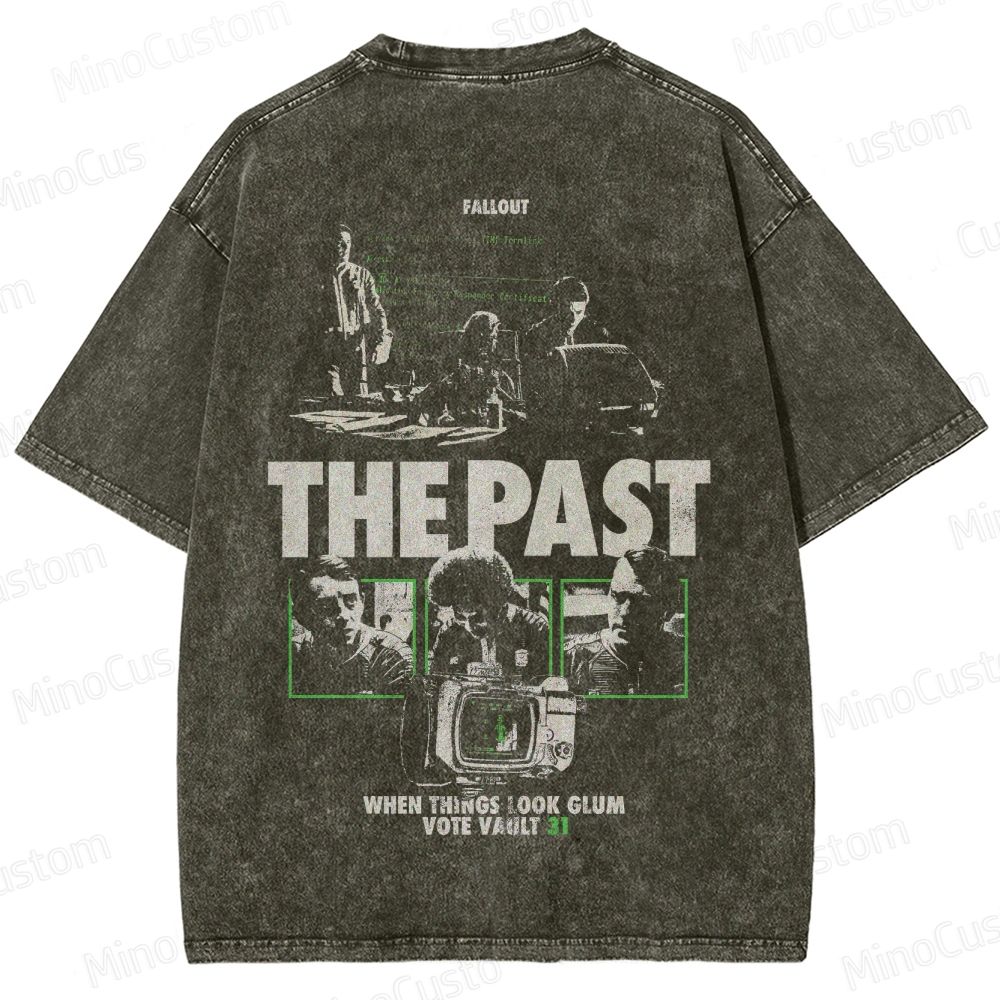 Fallout Scene and Text Graphic Washed Vintage T - Shirt