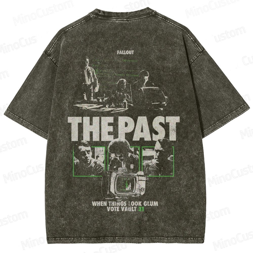 Fallout Scene and Text Graphic Washed Vintage T - Shirt
