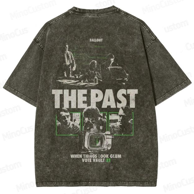 Fallout Scene and Text Graphic Washed Vintage T - Shirt