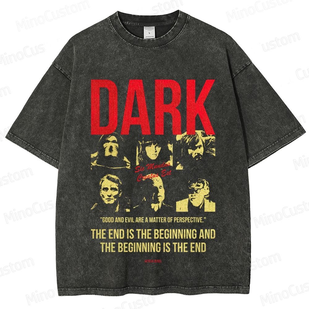 Dark Character and Quote Graphic Washed Vintage T - Shirt