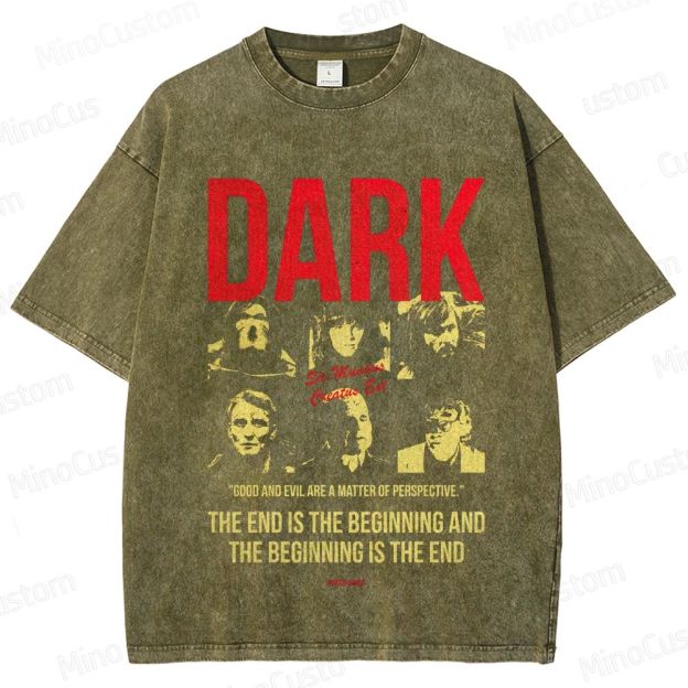 Dark Character and Quote Graphic Washed Vintage T - Shirt