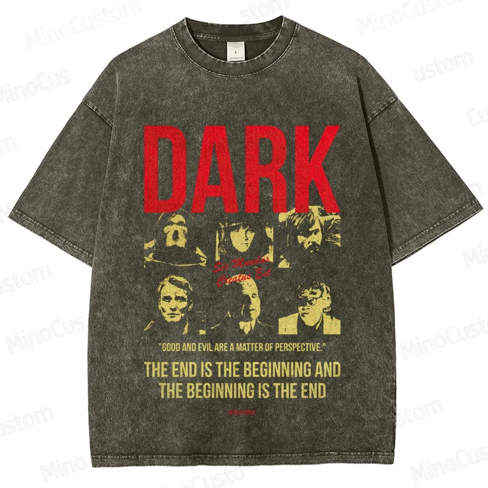 Dark Character and Quote Graphic Washed Vintage T - Shirt