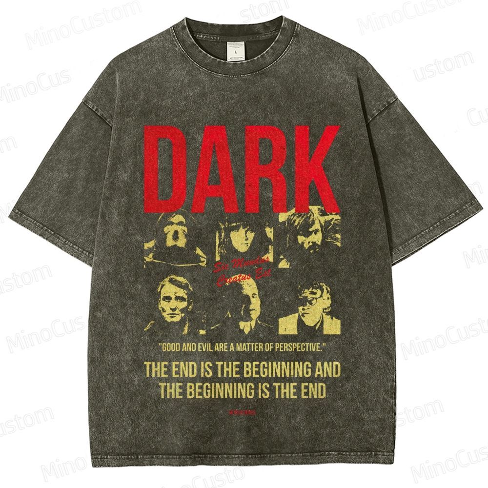 Dark Character and Quote Graphic Washed Vintage T - Shirt