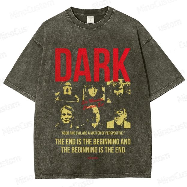 Dark Character and Quote Graphic Washed Vintage T - Shirt