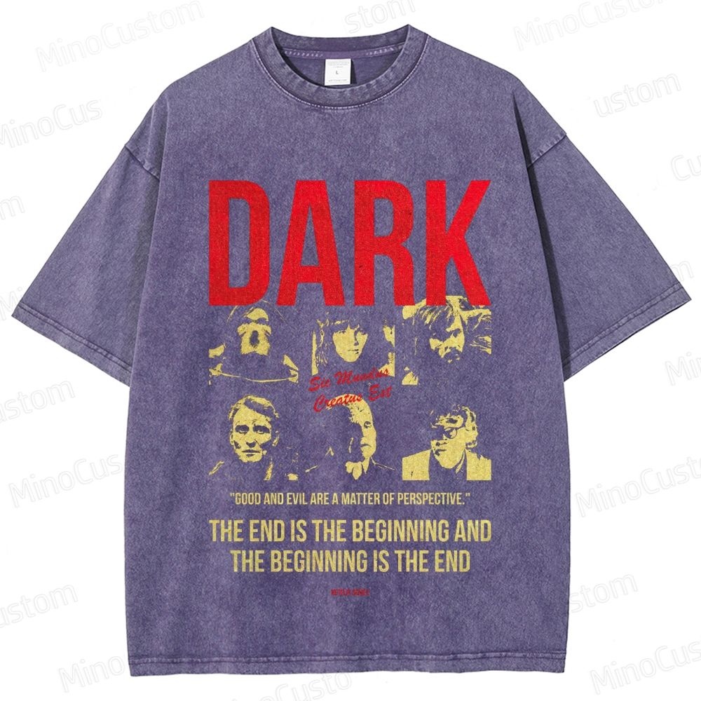 Dark Character and Quote Graphic Washed Vintage T - Shirt