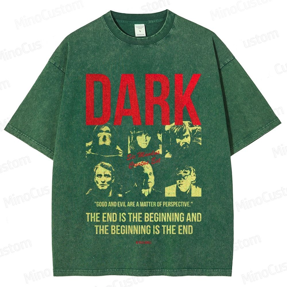 Dark Character and Quote Graphic Washed Vintage T - Shirt