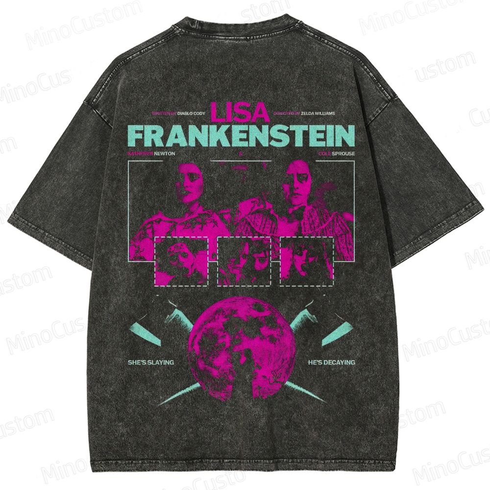 Lisa Frankenstein Character and Text Graphic Washed Vintage T - Shirt