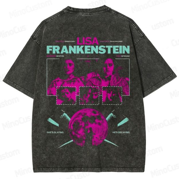 Lisa Frankenstein Character and Text Graphic Washed Vintage T - Shirt