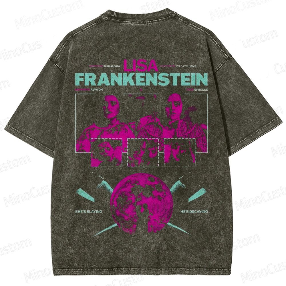 Lisa Frankenstein Character and Text Graphic Washed Vintage T - Shirt