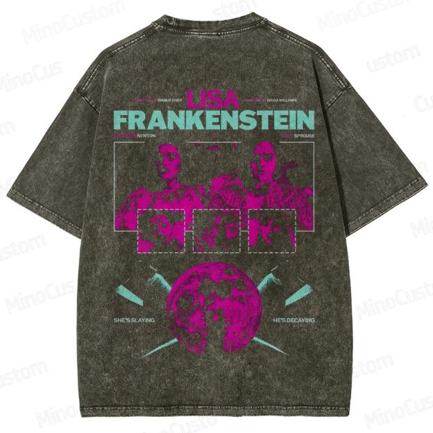 Lisa Frankenstein Character and Text Graphic Washed Vintage T - Shirt