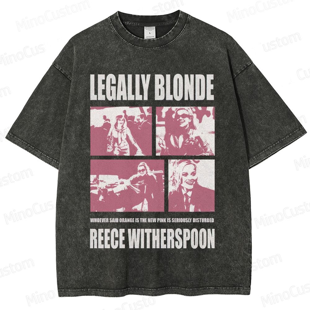 Legally Blonde Character Collage and Quote Graphic Washed Vintage T - Shirt