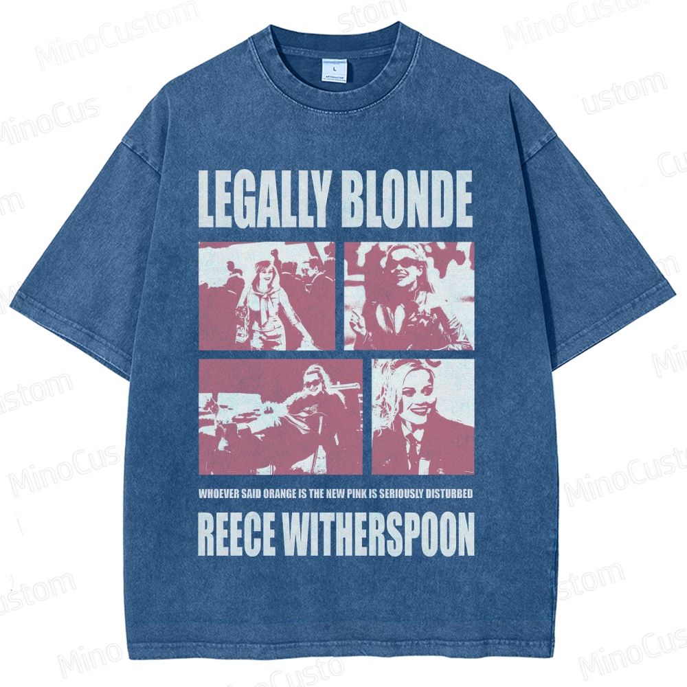 Legally Blonde Character Collage and Quote Graphic Washed Vintage T - Shirt
