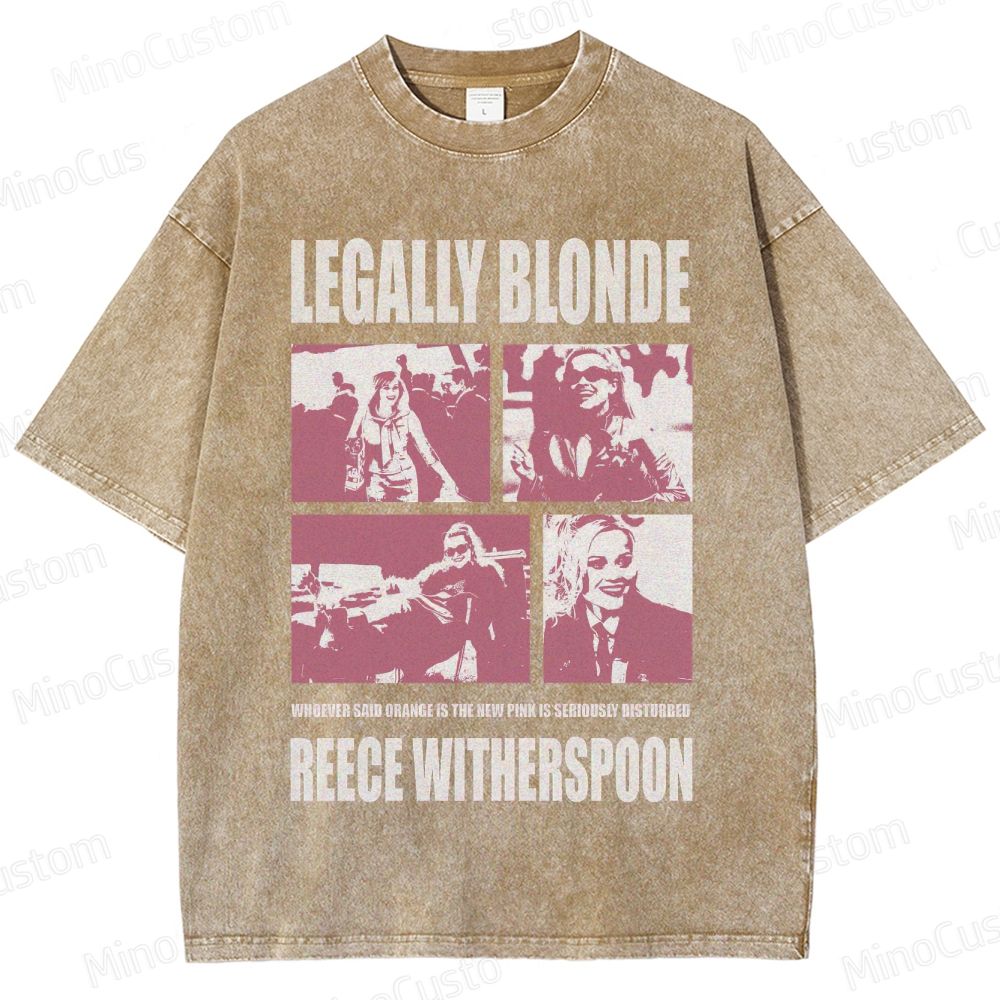 Legally Blonde Character Collage and Quote Graphic Washed Vintage T - Shirt