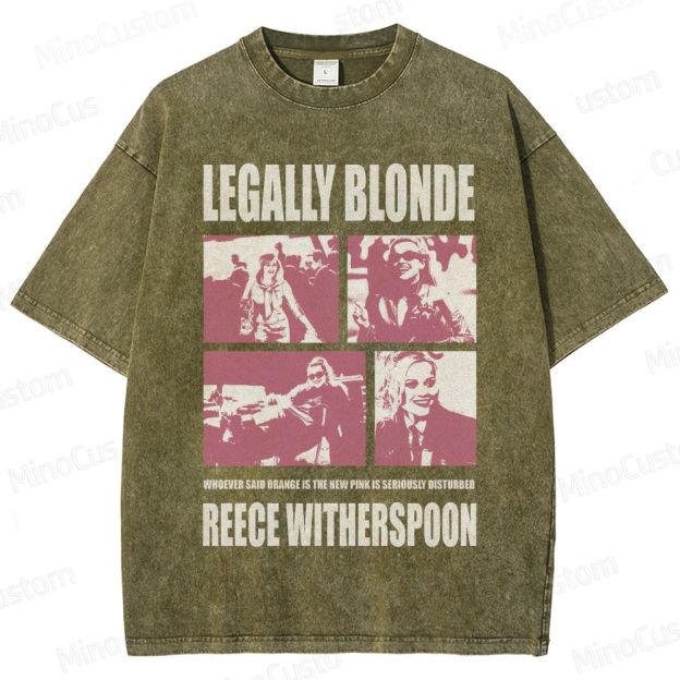 Legally Blonde Character Collage and Quote Graphic Washed Vintage T - Shirt
