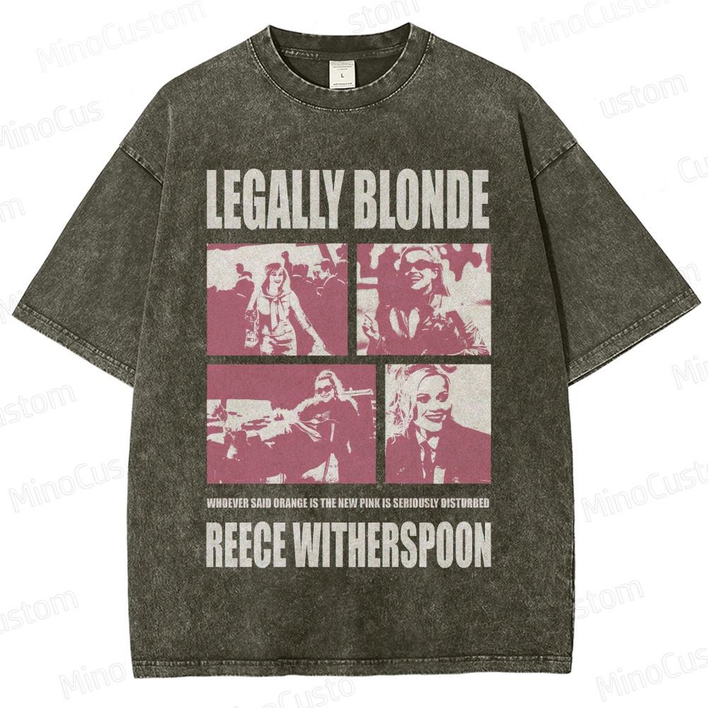 Legally Blonde Character Collage and Quote Graphic Washed Vintage T - Shirt