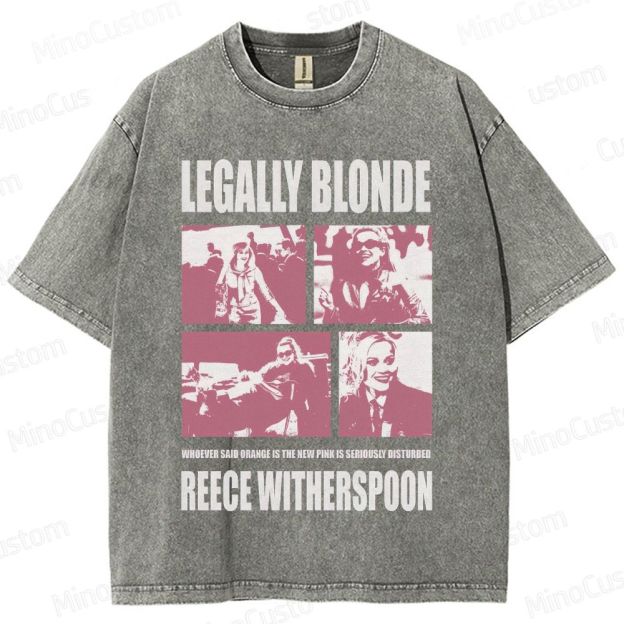 Legally Blonde Character Collage and Quote Graphic Washed Vintage T - Shirt