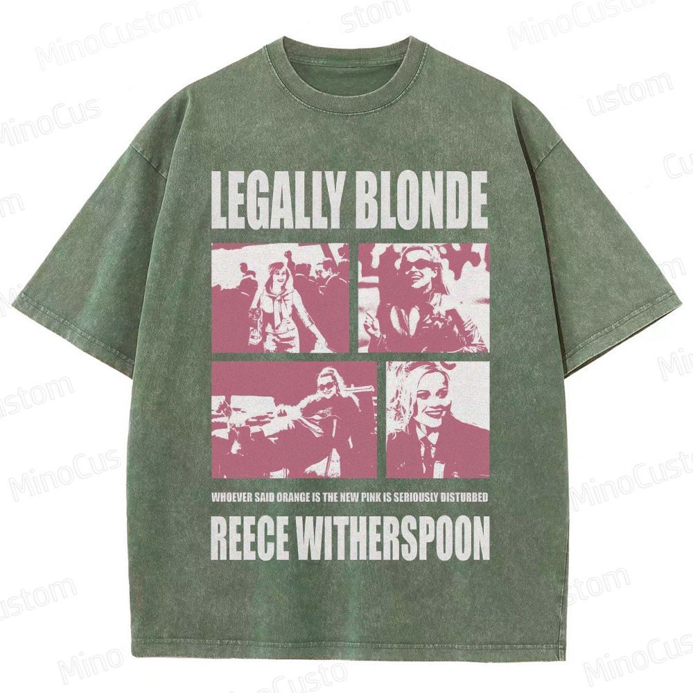 Legally Blonde Character Collage and Quote Graphic Washed Vintage T - Shirt