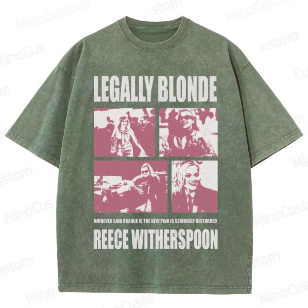 Legally Blonde Character Collage and Quote Graphic Washed Vintage T - Shirt