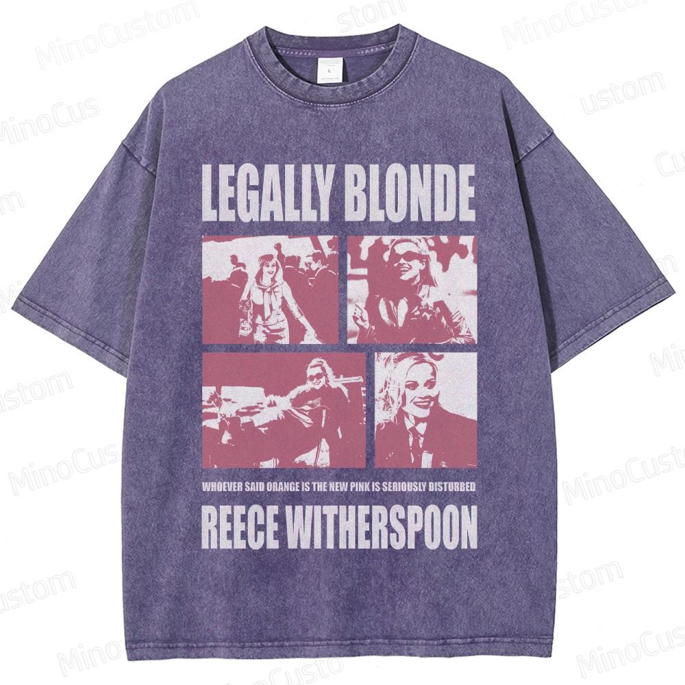 Legally Blonde Character Collage and Quote Graphic Washed Vintage T - Shirt