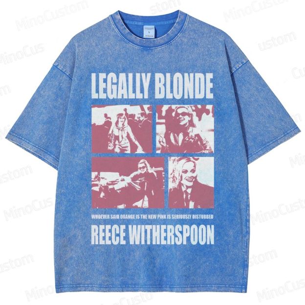 Legally Blonde Character Collage and Quote Graphic Washed Vintage T - Shirt