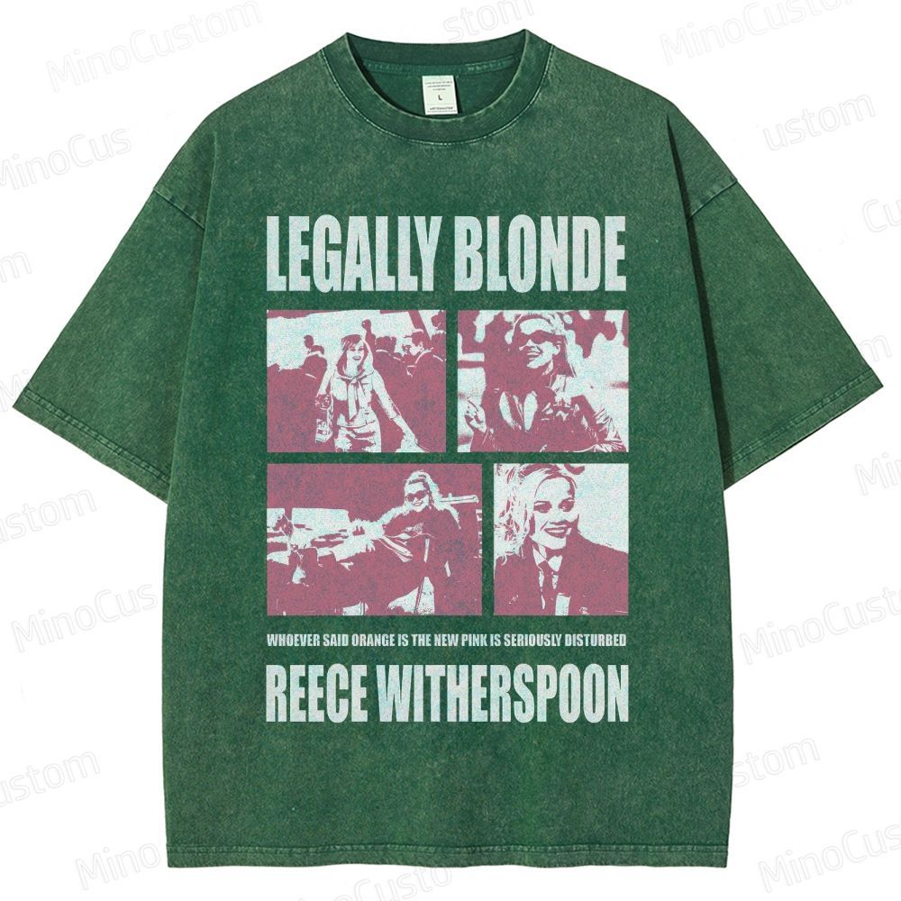Legally Blonde Character Collage and Quote Graphic Washed Vintage T - Shirt
