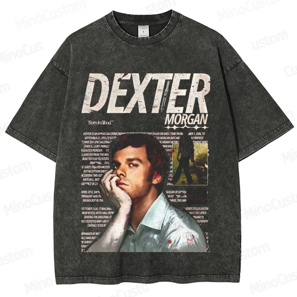 Dexter Character and Text Graphic Washed Vintage T - Shirt