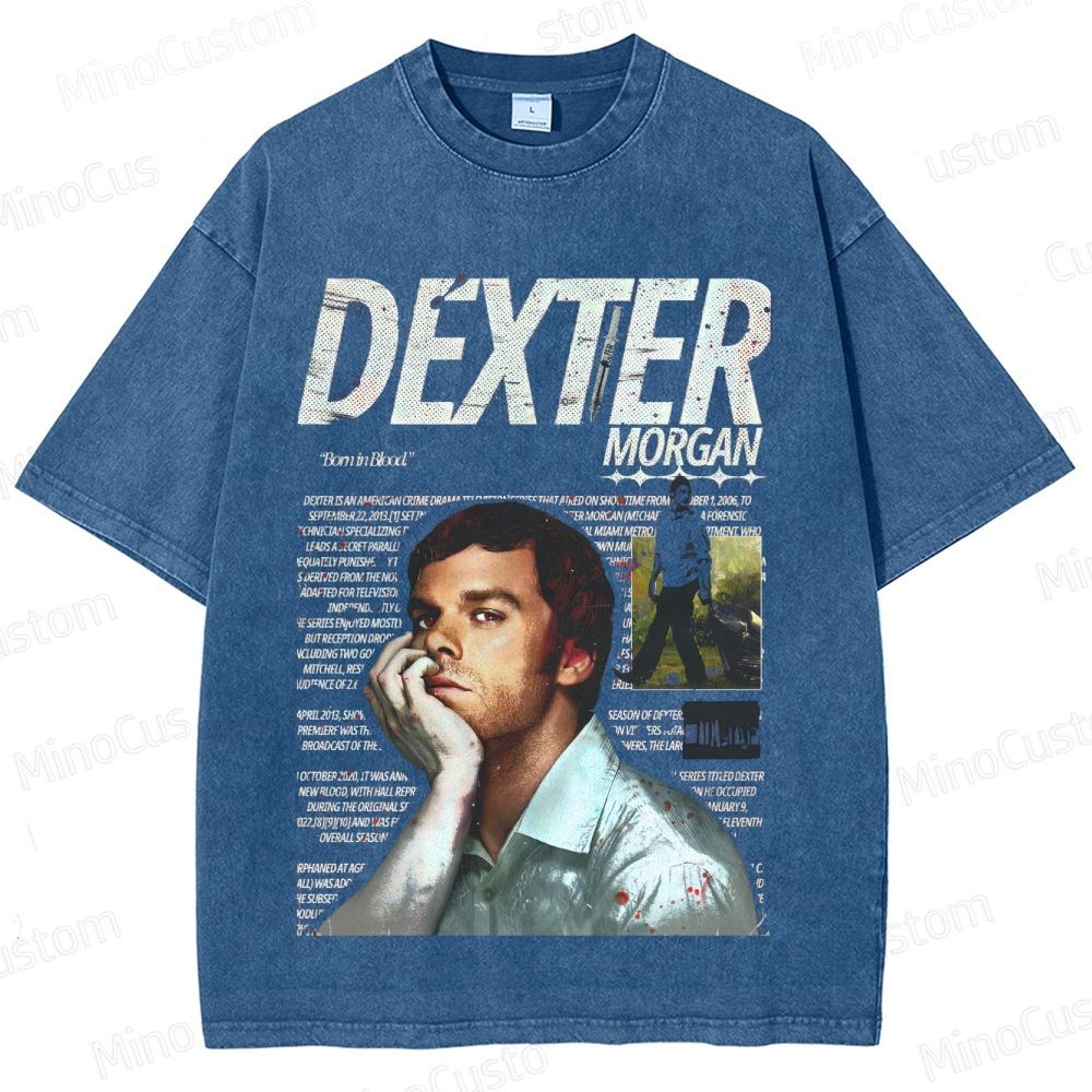Dexter Character and Text Graphic Washed Vintage T - Shirt