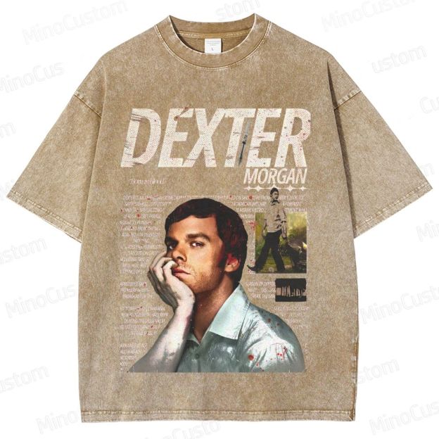 Dexter Character and Text Graphic Washed Vintage T - Shirt