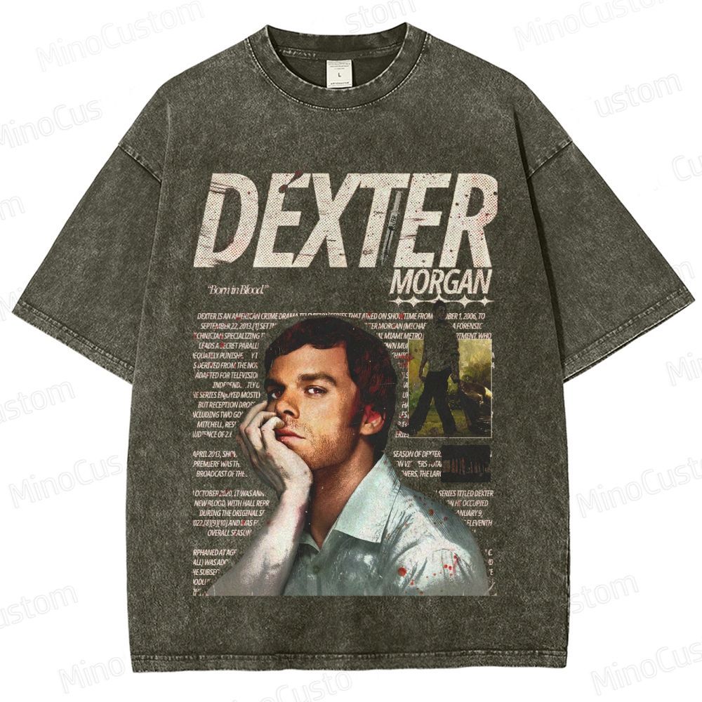 Dexter Character and Text Graphic Washed Vintage T - Shirt