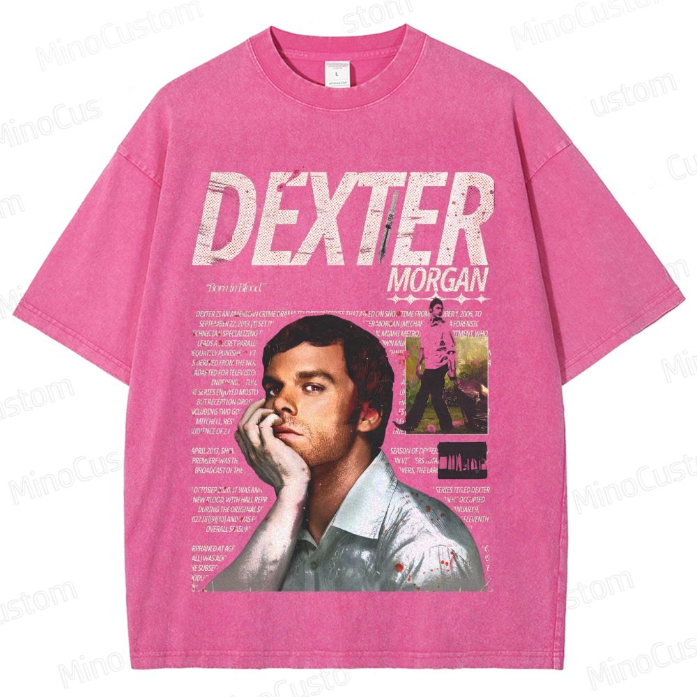 Dexter Character and Text Graphic Washed Vintage T - Shirt