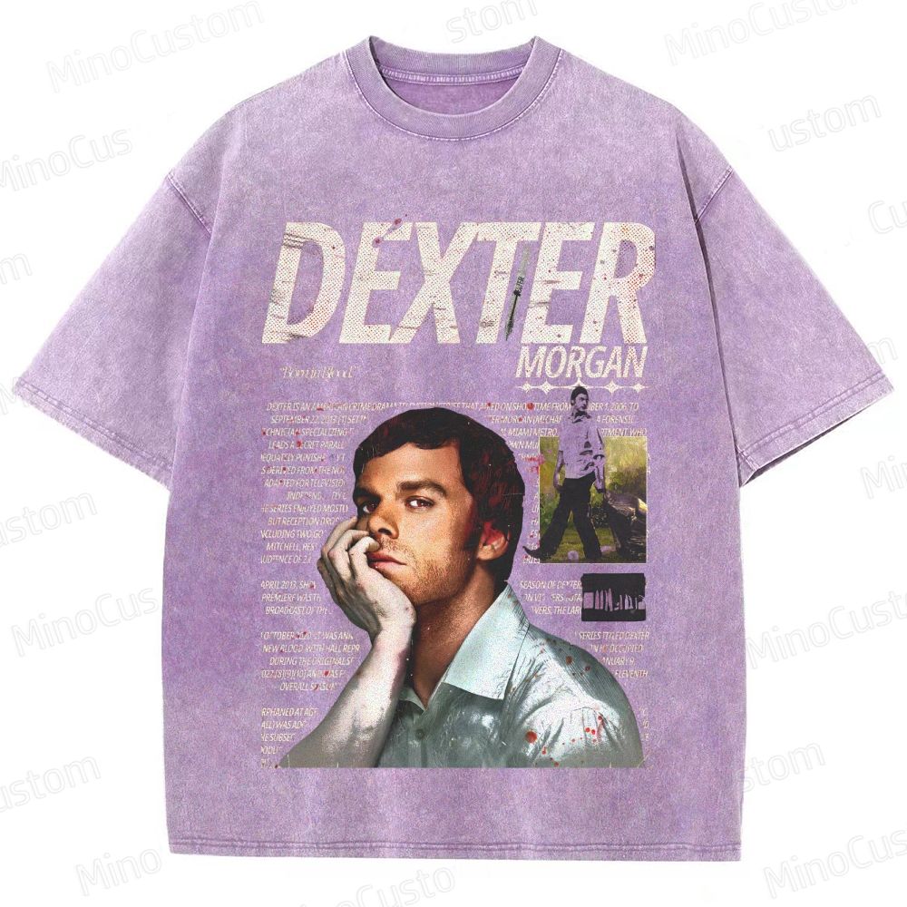 Dexter Character and Text Graphic Washed Vintage T - Shirt