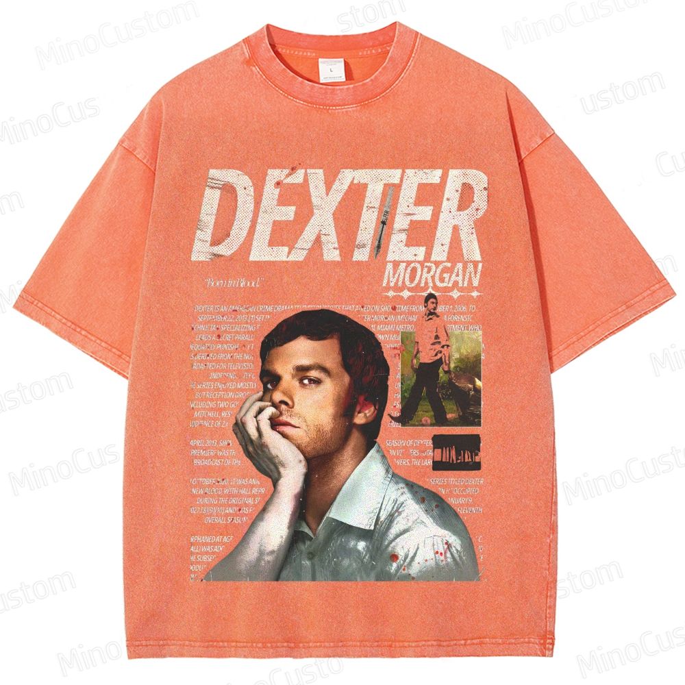 Dexter Character and Text Graphic Washed Vintage T - Shirt