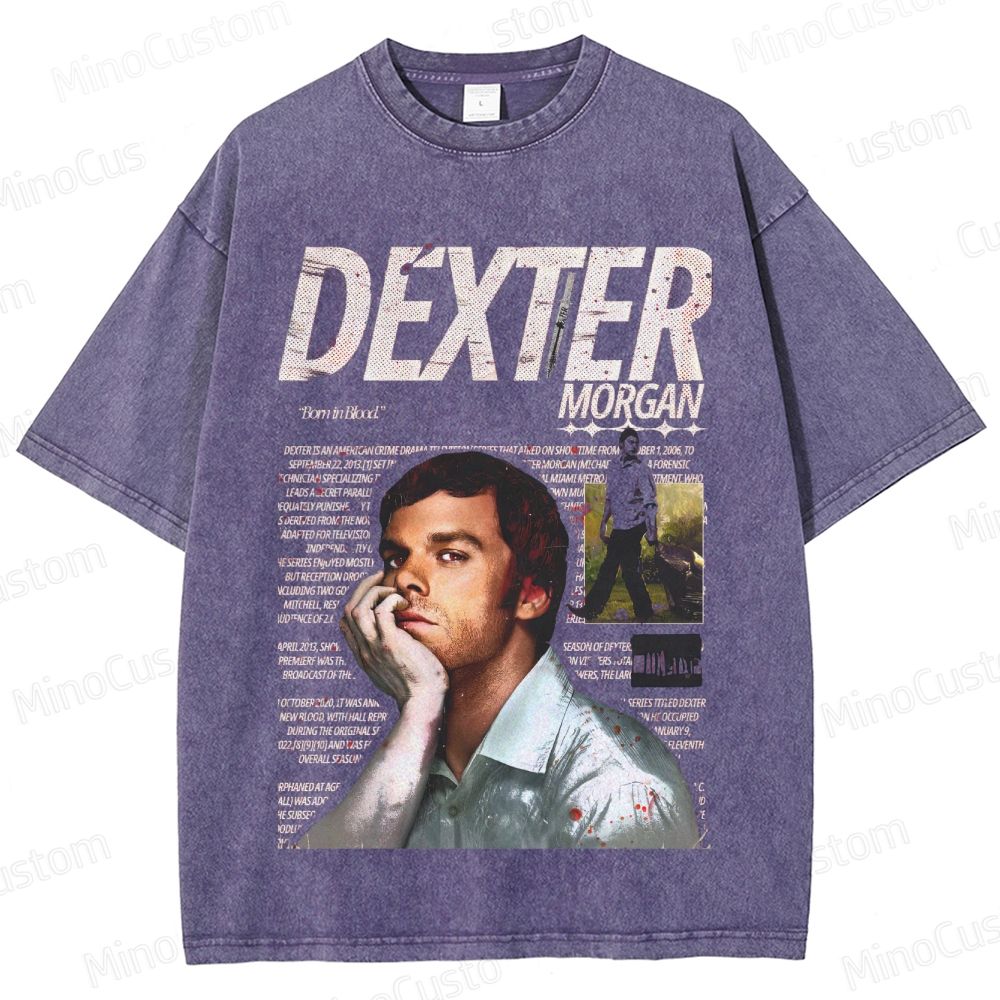 Dexter Character and Text Graphic Washed Vintage T - Shirt