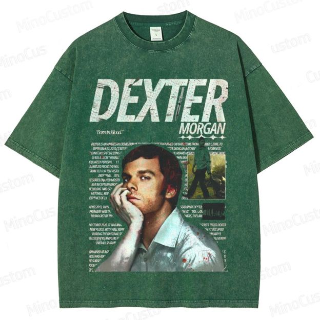 Dexter Character and Text Graphic Washed Vintage T - Shirt