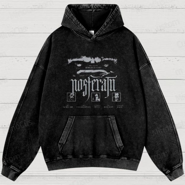 Nosferatu Character and Text Graphic Washed Vintage Hoodie