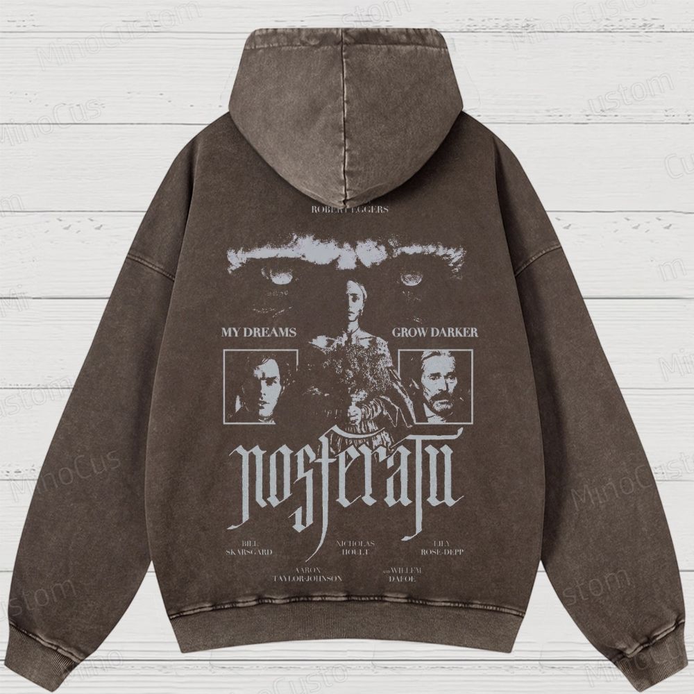 Nosferatu Character and Text Graphic Washed Vintage Hoodie