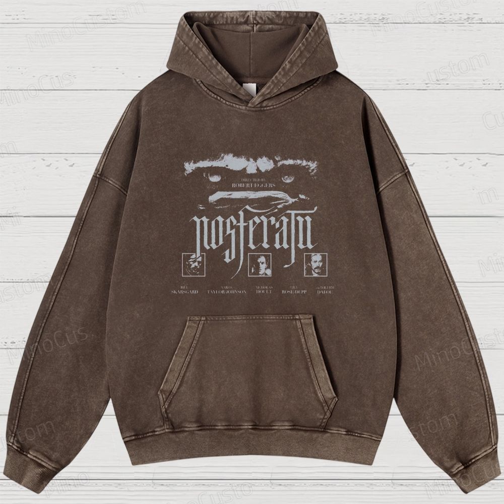 Nosferatu Character and Text Graphic Washed Vintage Hoodie