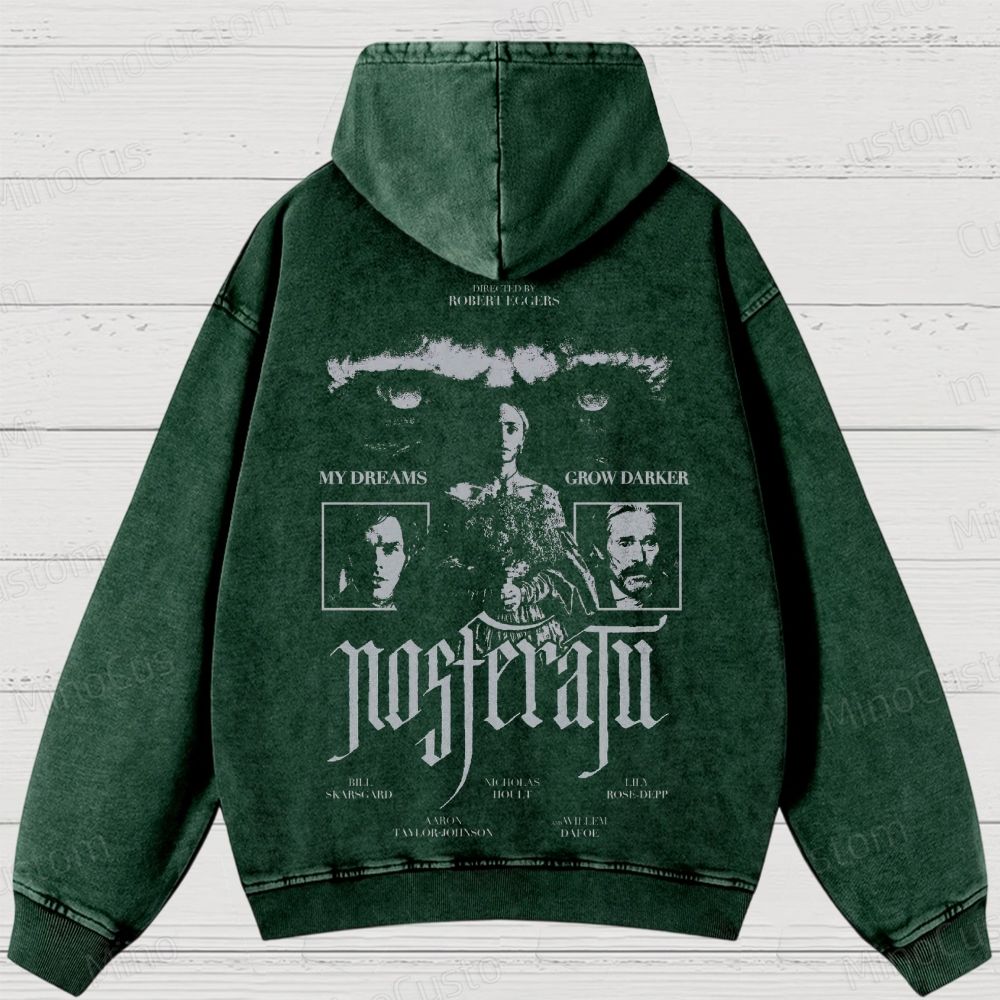 Nosferatu Character and Text Graphic Washed Vintage Hoodie