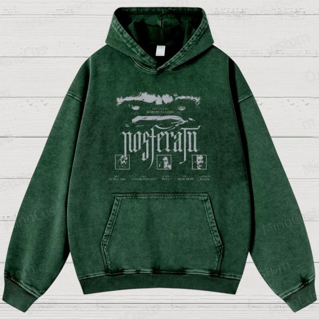 Nosferatu Character and Text Graphic Washed Vintage Hoodie