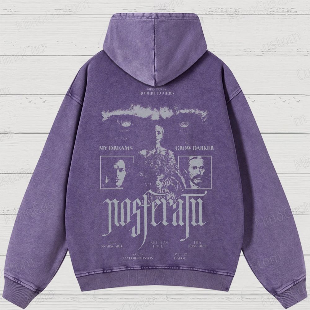 Nosferatu Character and Text Graphic Washed Vintage Hoodie