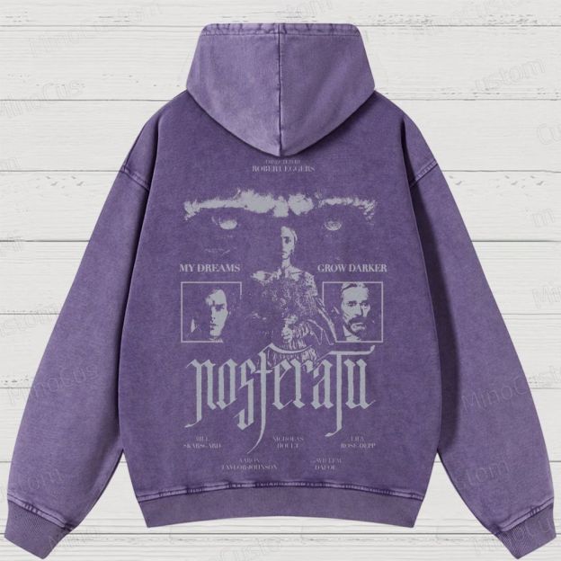 Nosferatu Character and Text Graphic Washed Vintage Hoodie