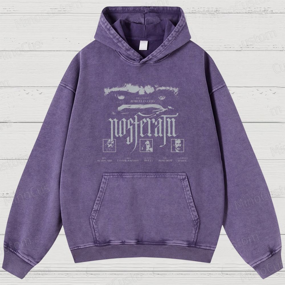 Nosferatu Character and Text Graphic Washed Vintage Hoodie